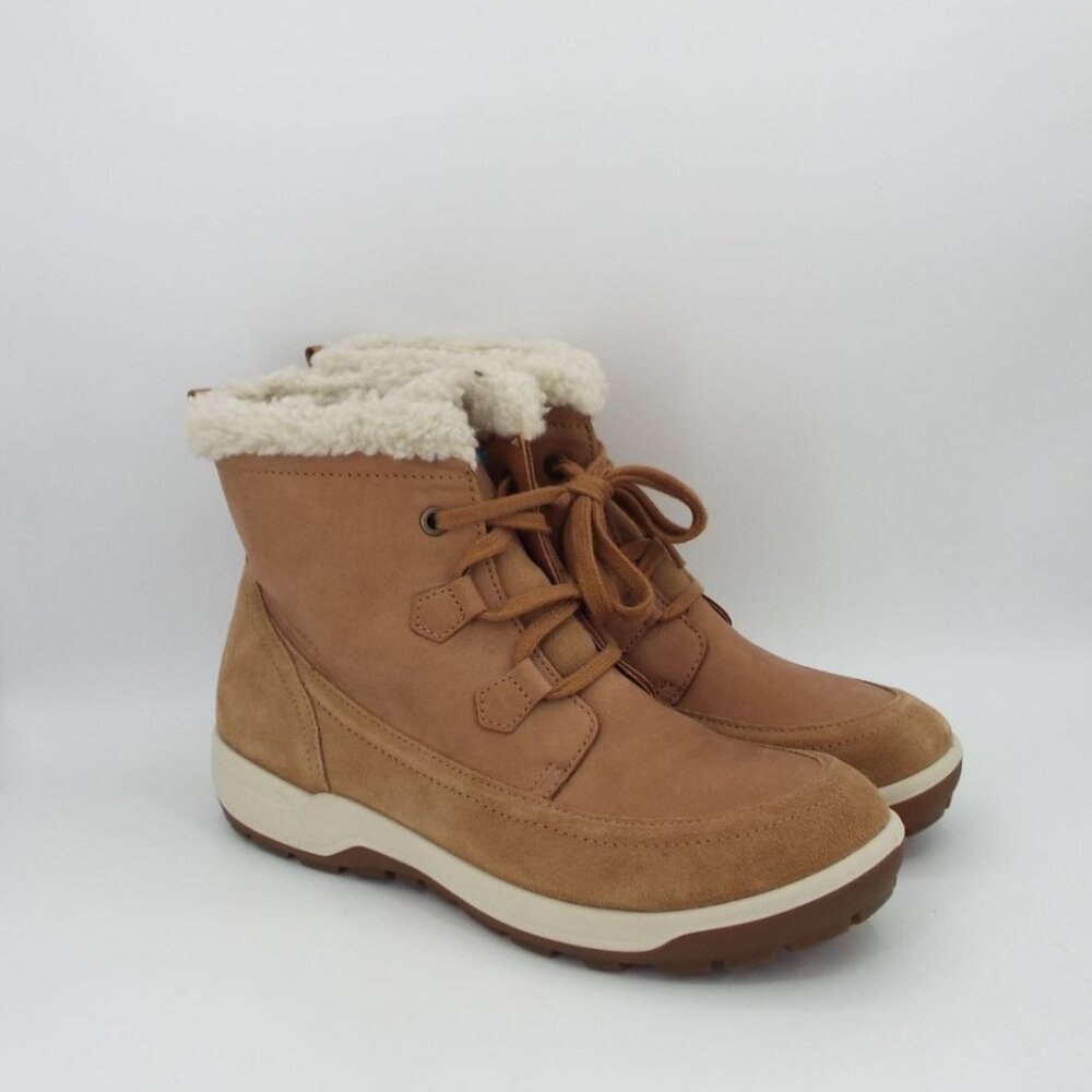 Ecco Trace Waterproof Tan Leather Suede Faux Fur Snow Boots EUR 42 US 11-11.5